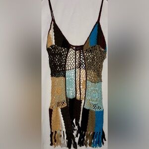 Moda International Boho Style Crochet  Patchwork Tunic Vest Top Size Medium New